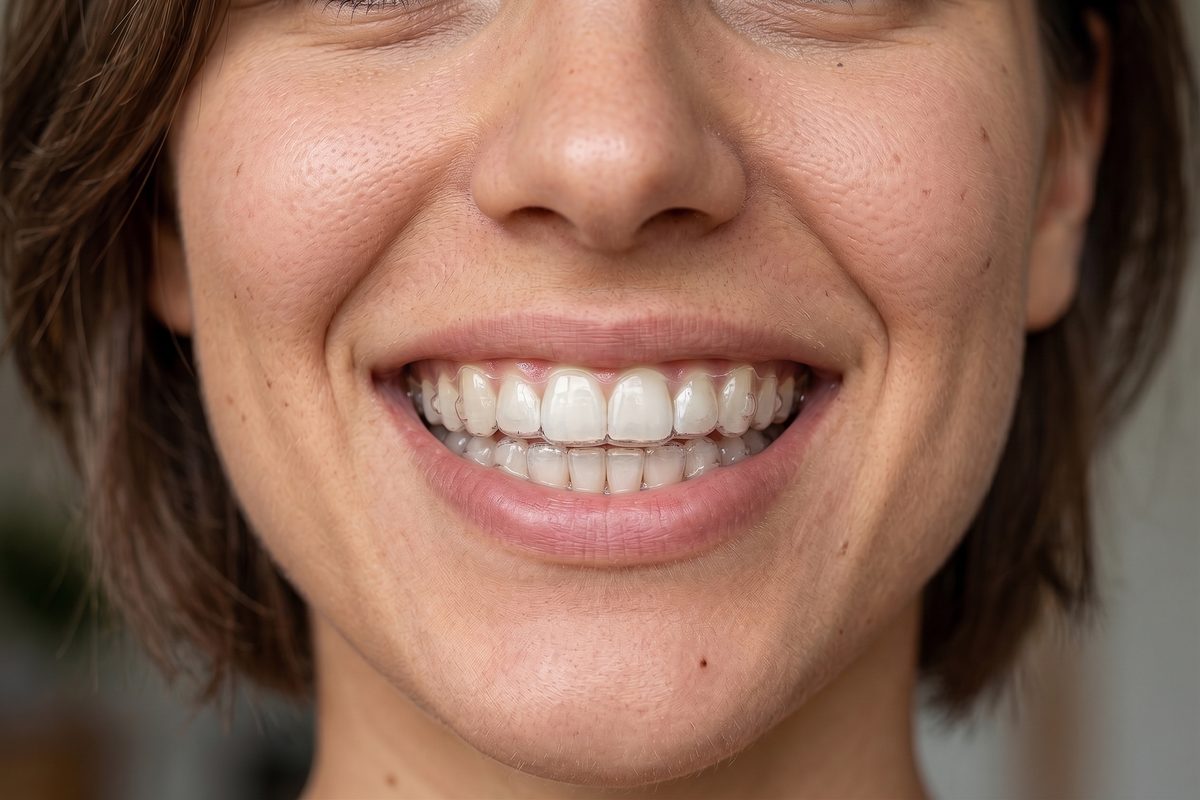 Close-up of a different smile wearing clear aligners